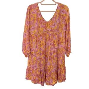 Romantic Gypsy babydoll tiered boho dress mini orange sherbet medium
